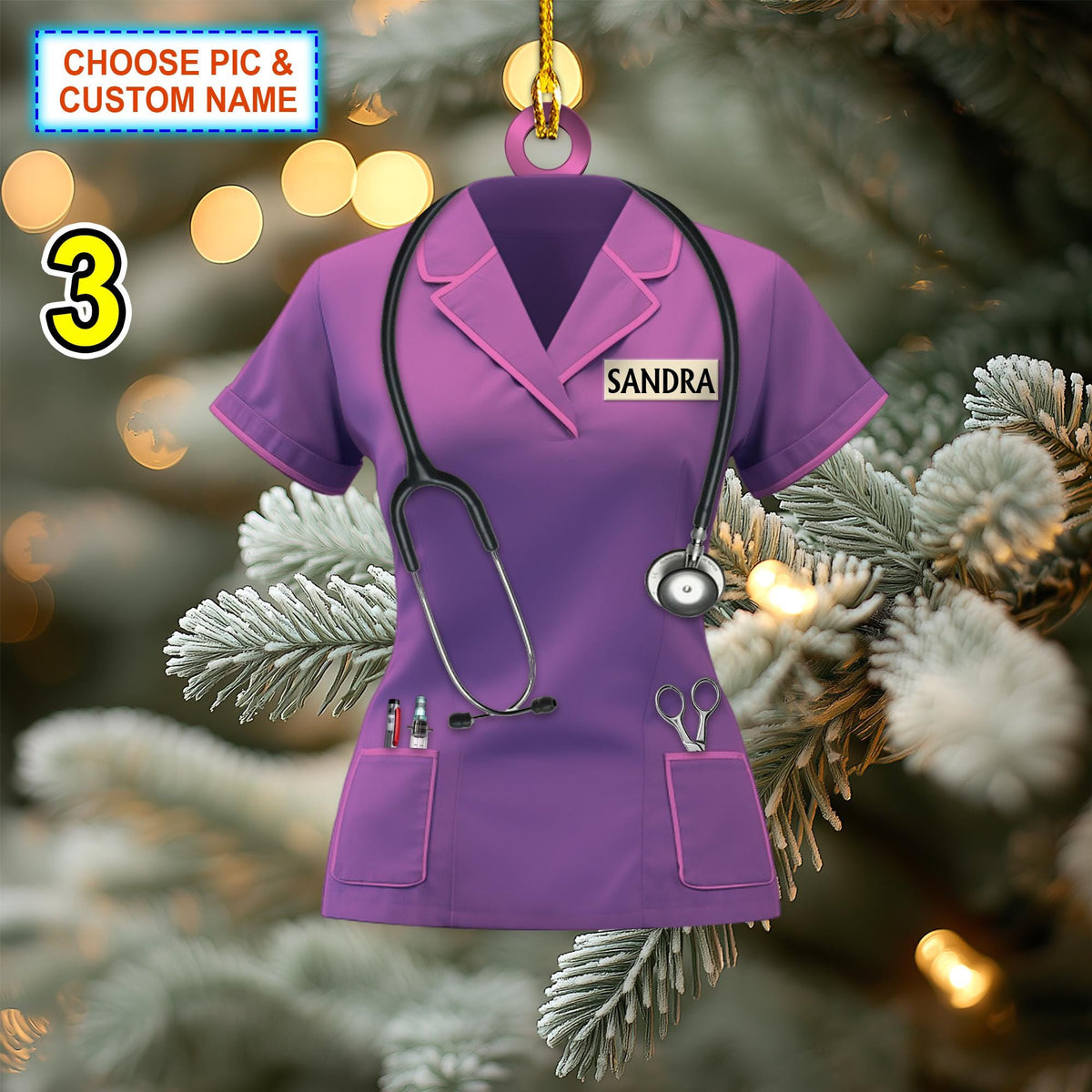 Custom Name Nurse Scrubs Christmas Ornament, Christmas Tree Hanging Decor, Flat 2D Ornament Acrylic/ Wooden, Nursing, Gift For Nurse