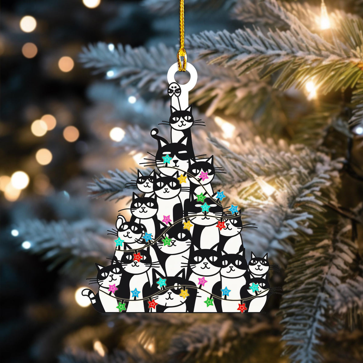 Black Cat Led Light Christmas Ornament, Christmas Tree Hanging Decor, Flat 2D Ornament Acrylic For Black Cat Lovers