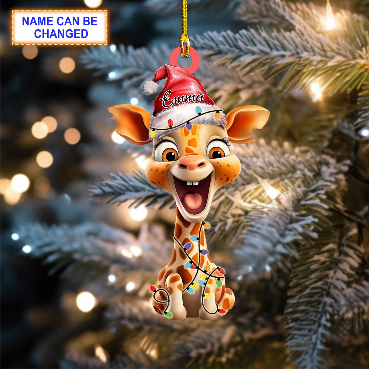Custom Name Giraffe With Christmas Hat Christmas Ornament, Christmas Tree Hanging Decor, Flat 2D Ornament Acrylic, Animal Lover Gift