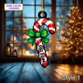 Custom Name Pixel Candy Cane Personalized Ornament, Christmas Tree Hanging Decor, 2D Flat Acrylic Christmas Ornament Holiday Gift Set Joy