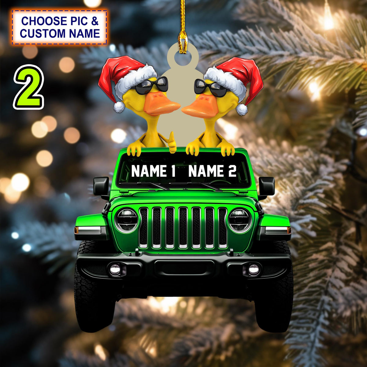 Custom Name Traveling Duck Personalized Ornament, Christmas Tree Hanging Decor, Christmas Ornament, Flat 2D Ornament Acrylic