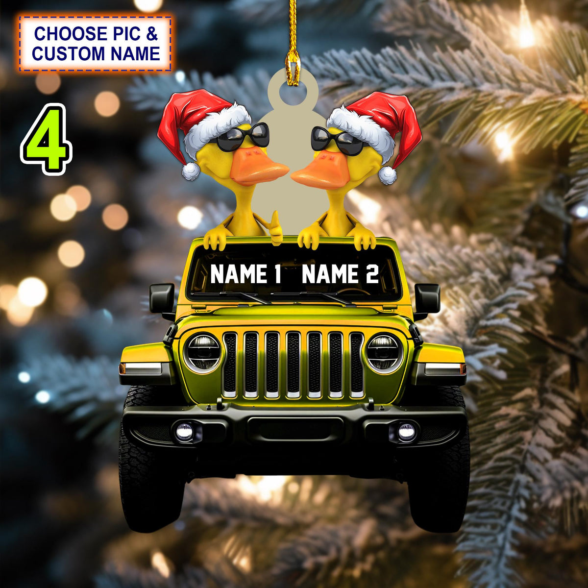 Custom Name Traveling Duck Personalized Ornament, Christmas Tree Hanging Decor, Christmas Ornament, Flat 2D Ornament Acrylic