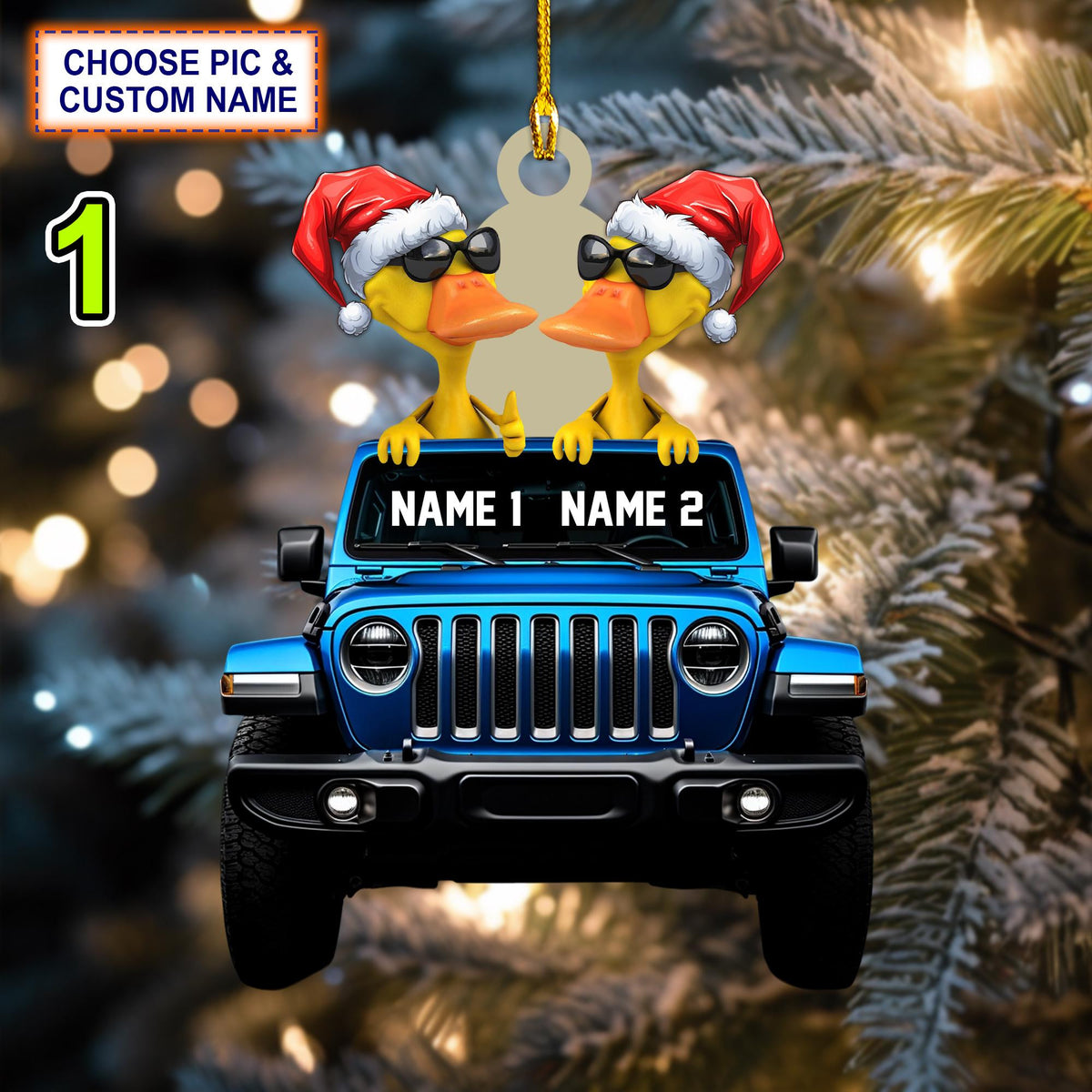 Custom Name Traveling Duck Personalized Ornament, Christmas Tree Hanging Decor, Christmas Ornament, Flat 2D Ornament Acrylic