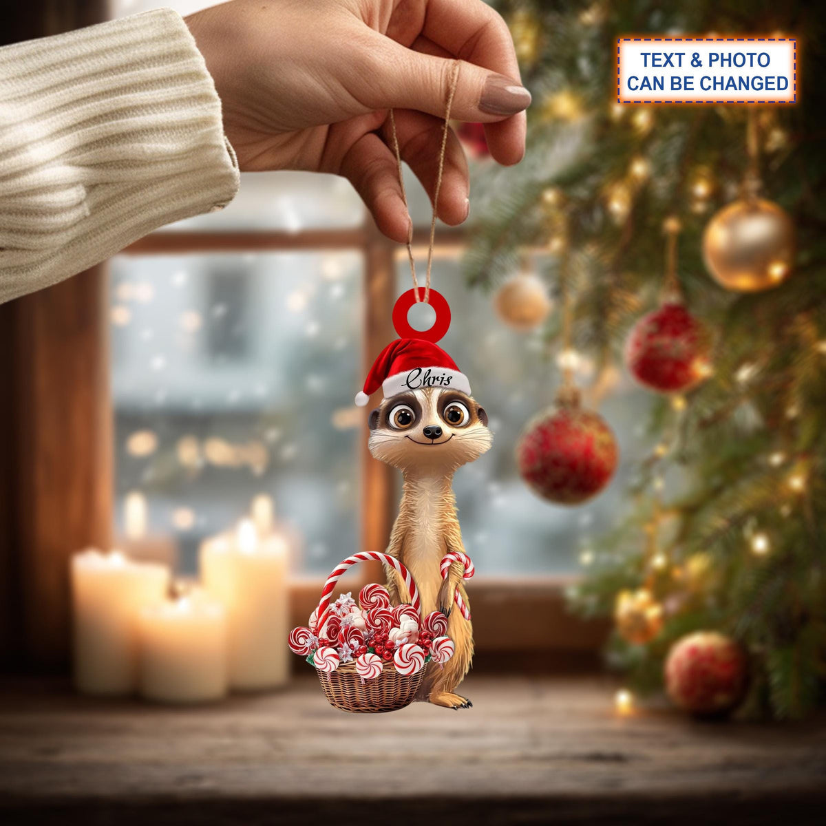 Custom Name Meerkat Smile Christmas Candy Personalized Ornament, Christmas Tree Hanging Decor,Flat 2D Ornament Acrylic
