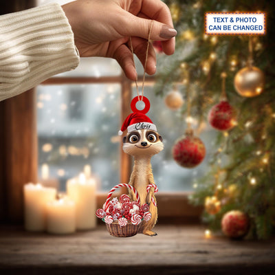 Custom Name Meerkat Smile Christmas Candy Personalized Ornament, Christmas Tree Hanging Decor,Flat 2D Ornament Acrylic