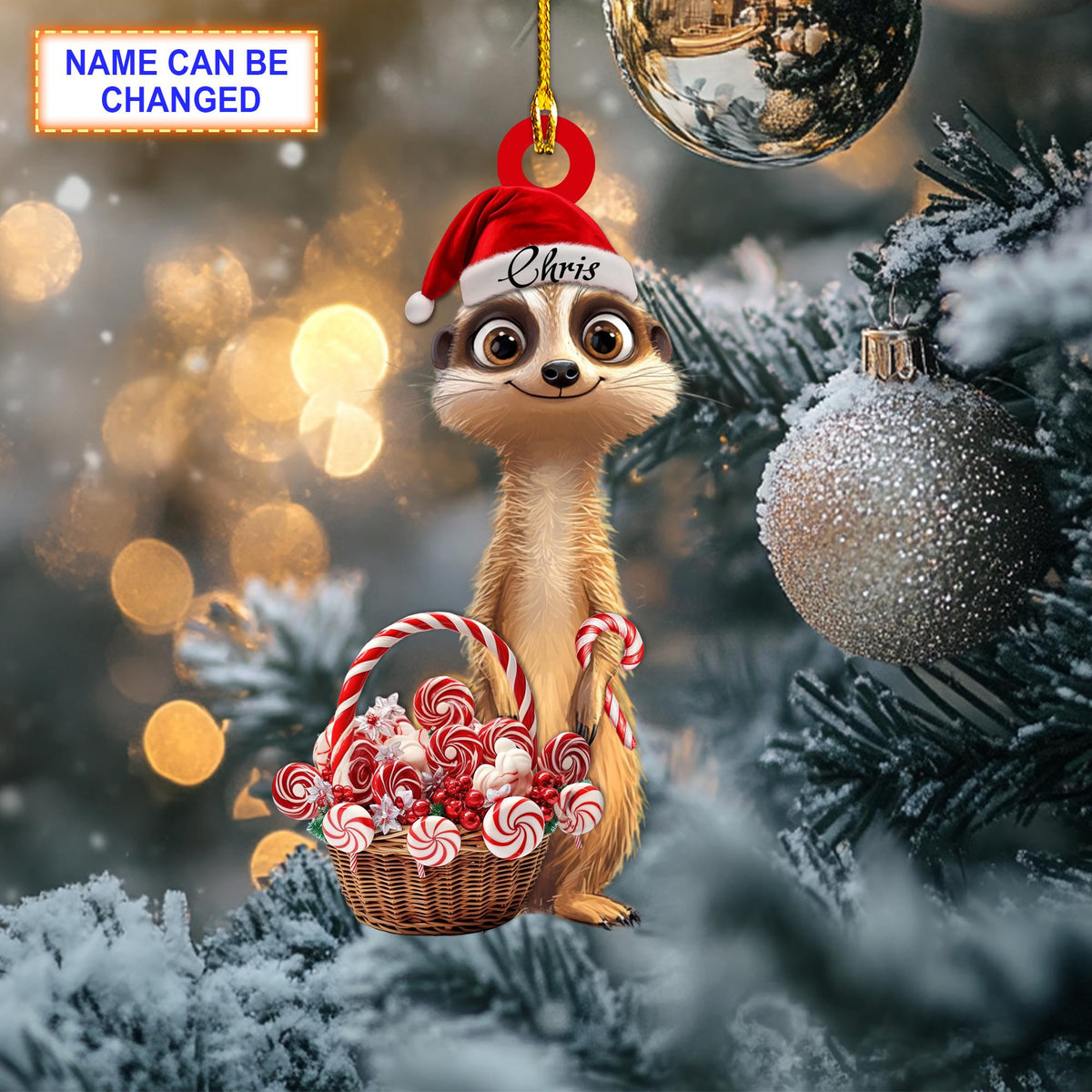 Custom Name Meerkat Smile Christmas Candy Personalized Ornament, Christmas Tree Hanging Decor,Flat 2D Ornament Acrylic