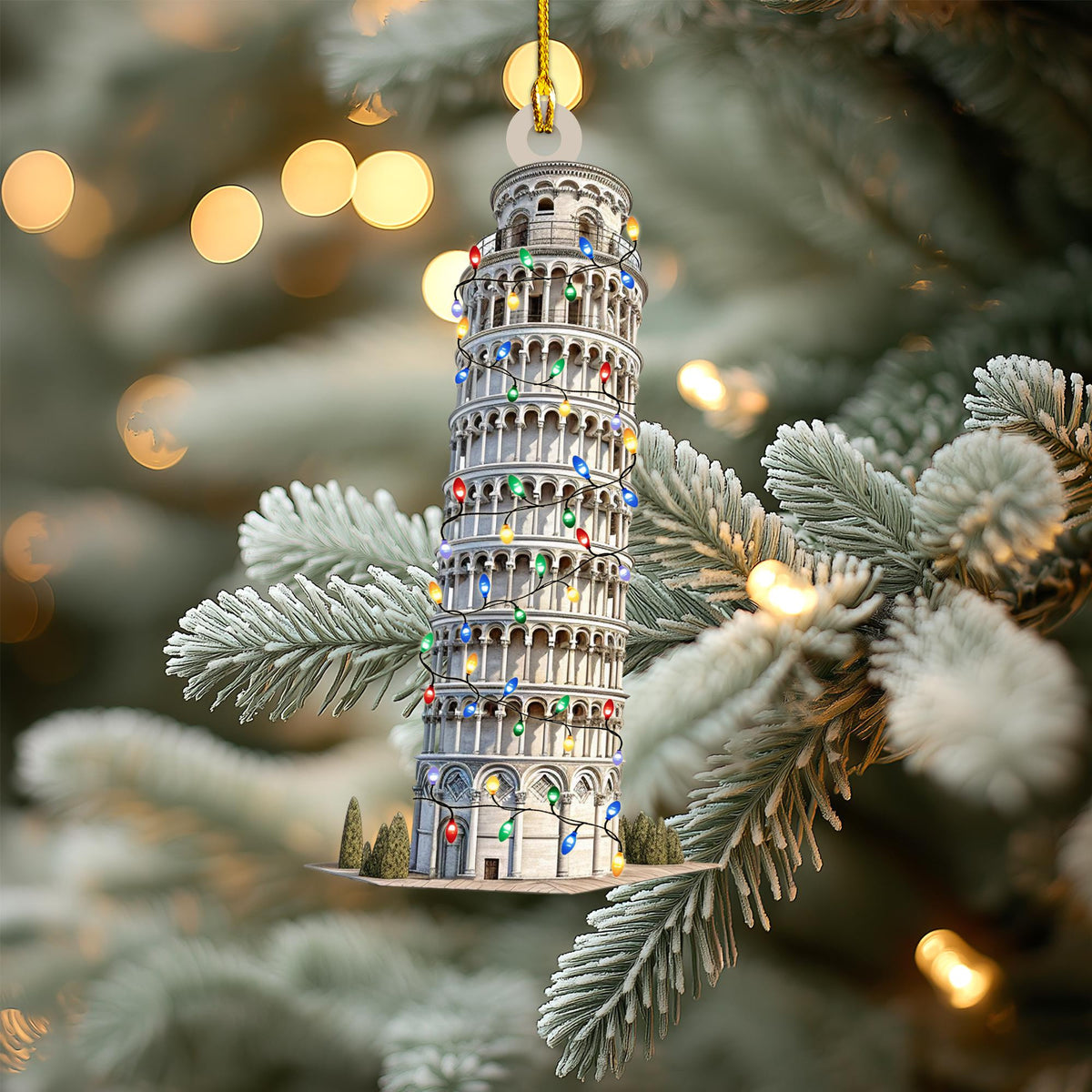 Tower of Pisa Personalized Ornament, Tree Hanging Decor Christmas Ornament Flat 2D Ornament Acrylic, Italy Lover Ornament