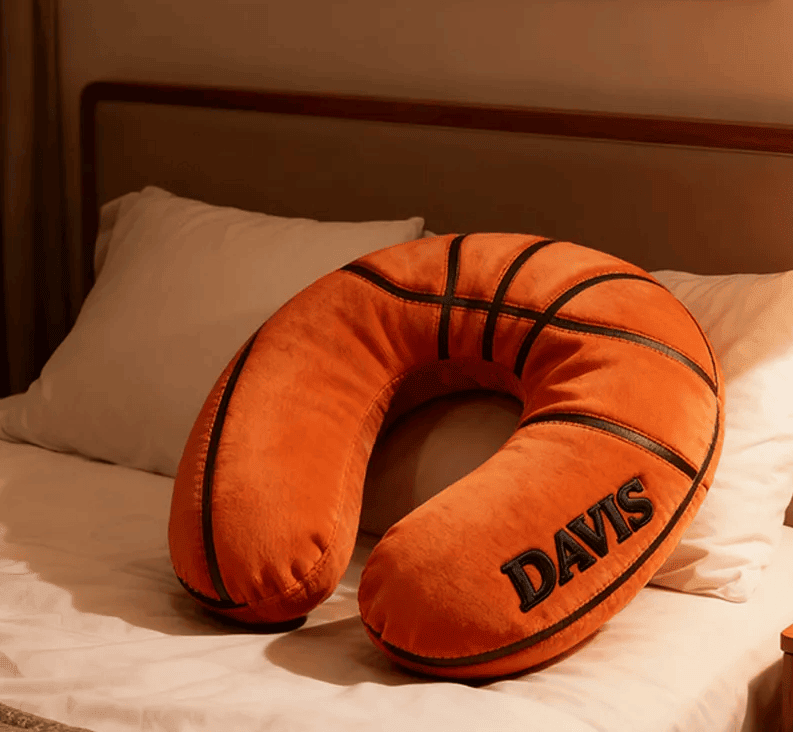 Personalized Basketball U-Shaped Pillow with Custom Name for Sports Fans and Travelers