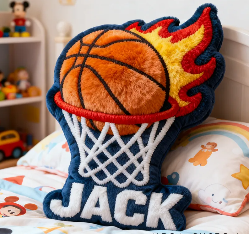 Personalized Basketball Flame Pillow with Custom Name and Bold Design for Basketball Enthusiasts