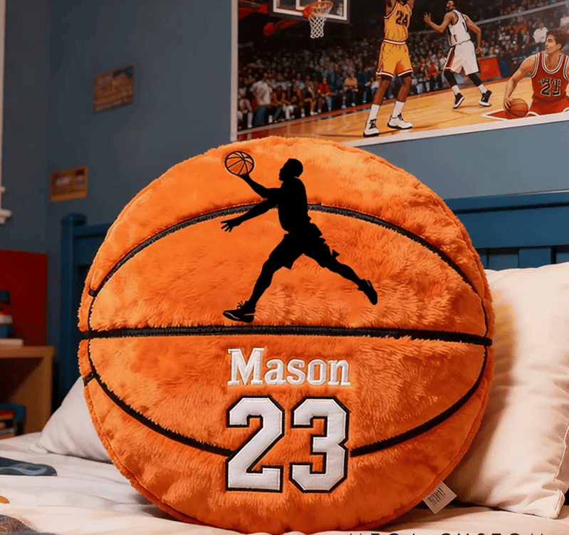 Personalized Basketball Pillow with Custom Name and Jersey Number for Kids and Sports Fans