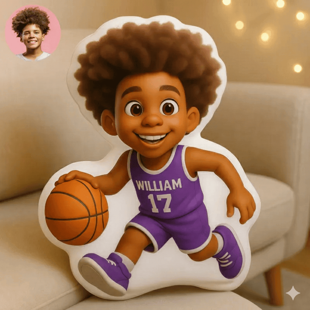 Personalized Basketball Player Pixar Style Pillow with Custom Name and Face Gift For Basketball Players and Kids