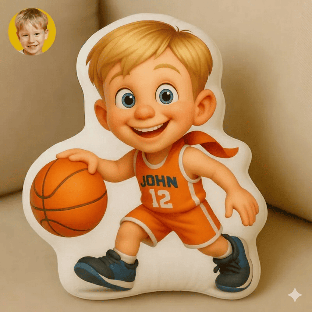 Personalized Basketball Player Pixar Style Pillow with Custom Name and Face Gift For Basketball Players and Kids