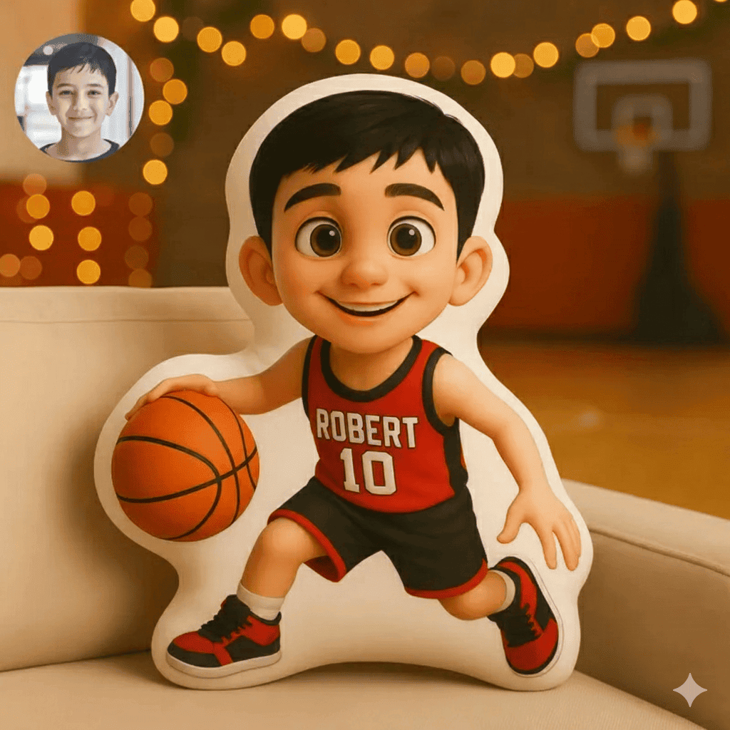 Personalized Basketball Player Pixar Style Pillow with Custom Name and Face Gift For Basketball Players and Kids