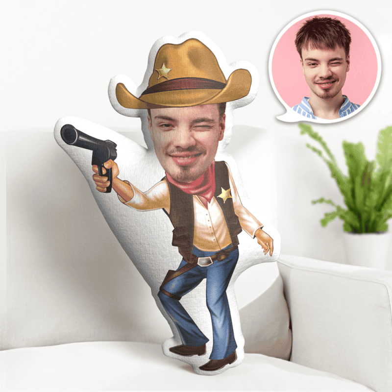 Custom Face Pillow Personalized Face Doll Cowboy Shooting Doll Minime Pillow Gifts For Him
