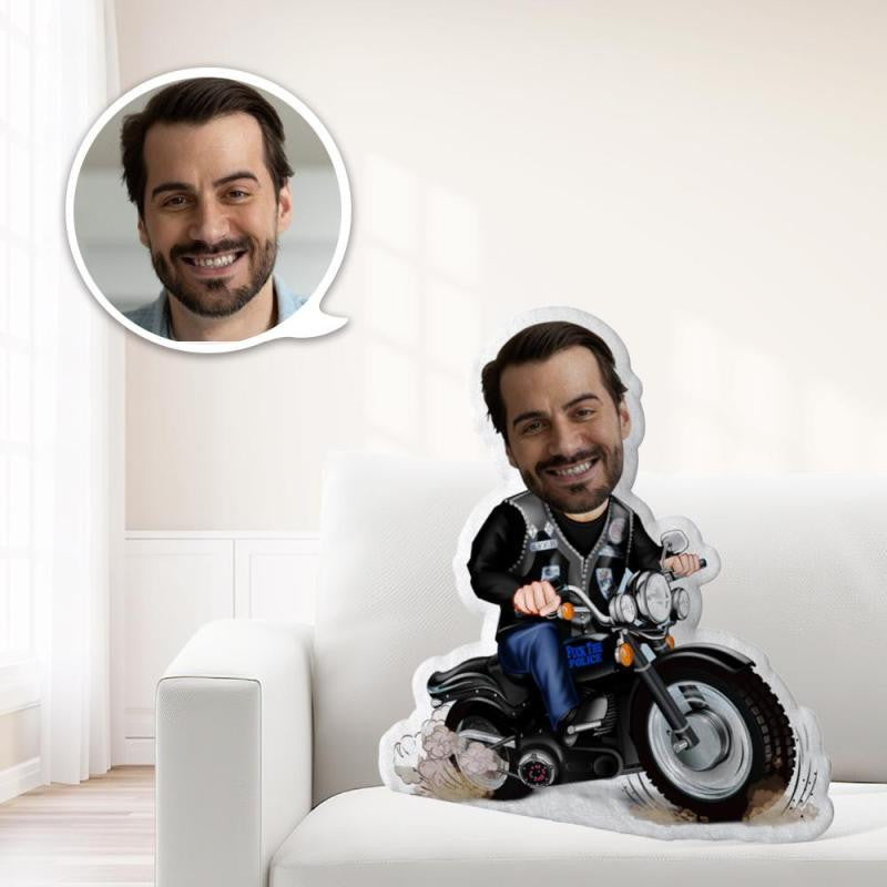Custom Motorcycle Man Toy Personalized Photo My Face on Pillow Unique Personalized Decorative Pillow A really cool gift