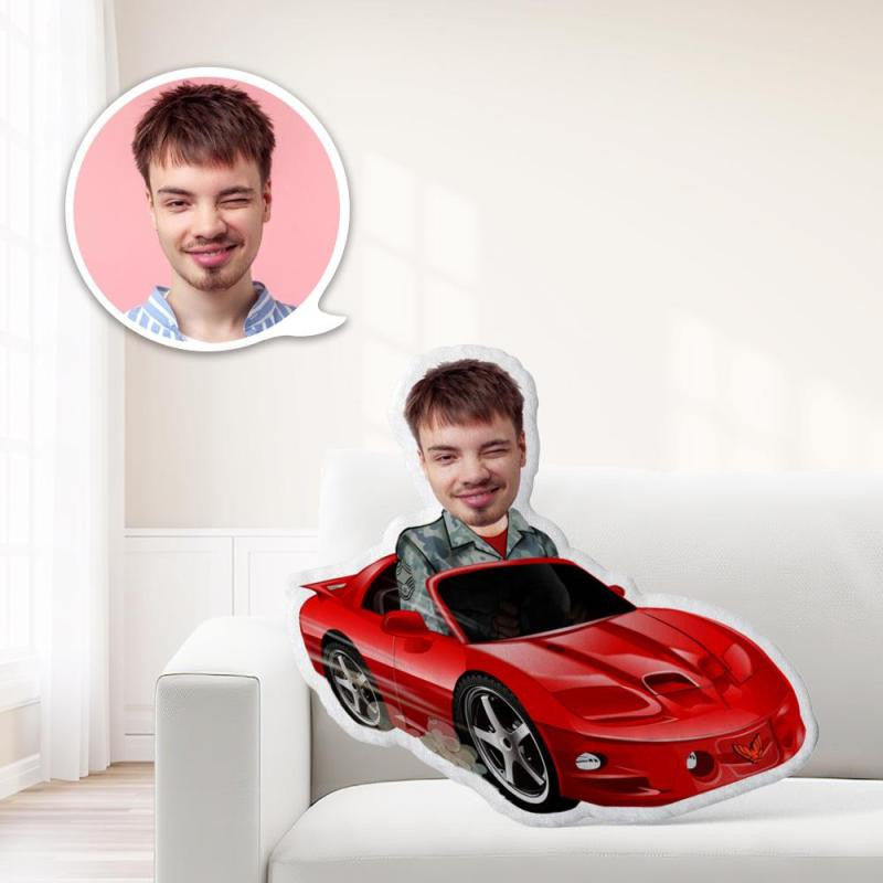 Custom Face Doll Of A Man Driving A Cool Toy Car, Personalized Photo Of My Face On A Pillow, Personalized Decorative Pillow, A Really Cool Gift.