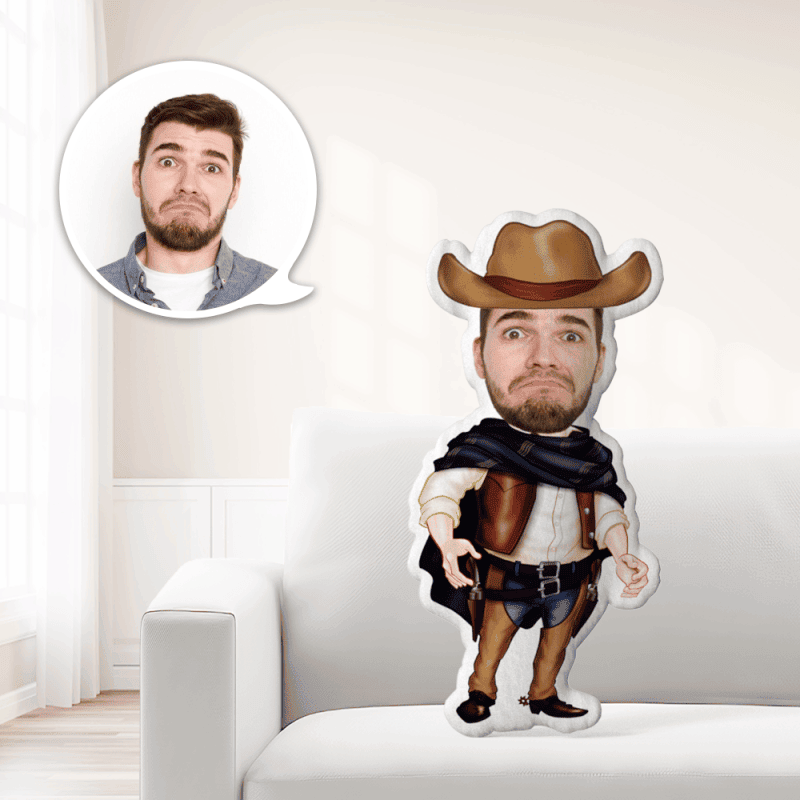 Custom Cowboy Face Doll Personalized Photo My Face on Pillow Unique Personalized Toy with Cowboy Spiritual Gift for Your Friend