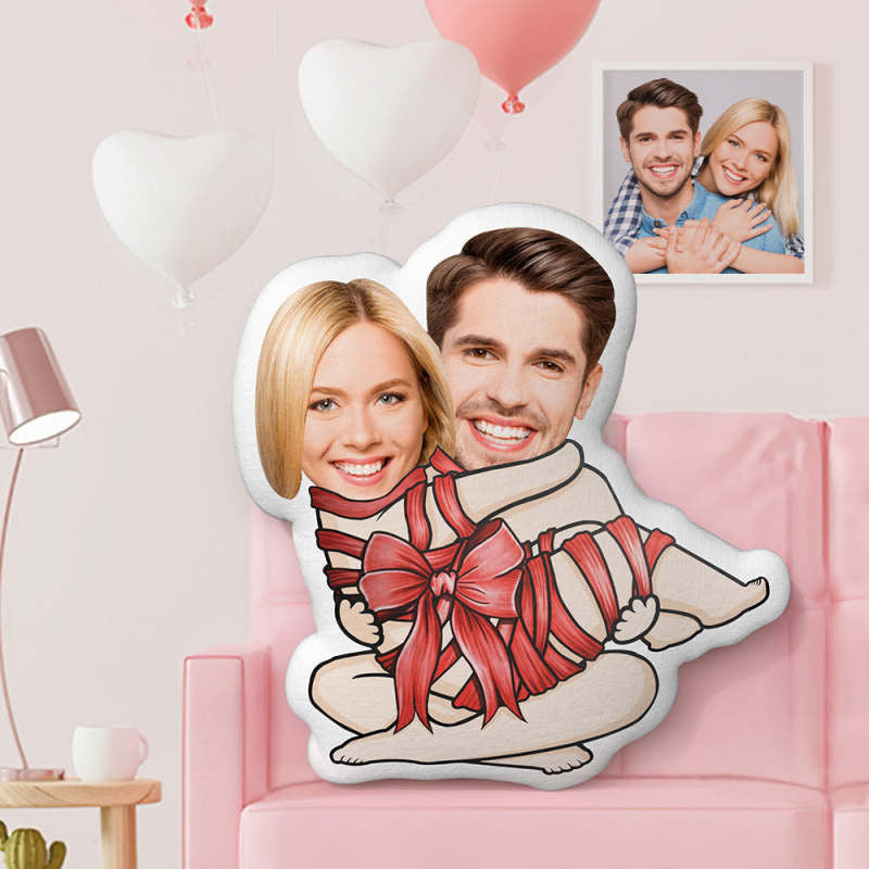 Personalized Valentine's Day Gift Pillow, Face Pillow, Bow Tie, Couple's Pillow Gift For Men & Women