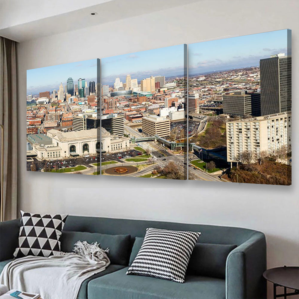 A Large Panoramic View Of Kansas City Missouri During The Daytime 2 Landscape, Multi Canvas Wall Art Ideas, Multi Pieces Canvas Prints, 3Pcs 5Pcs Multi Panel Wall Art