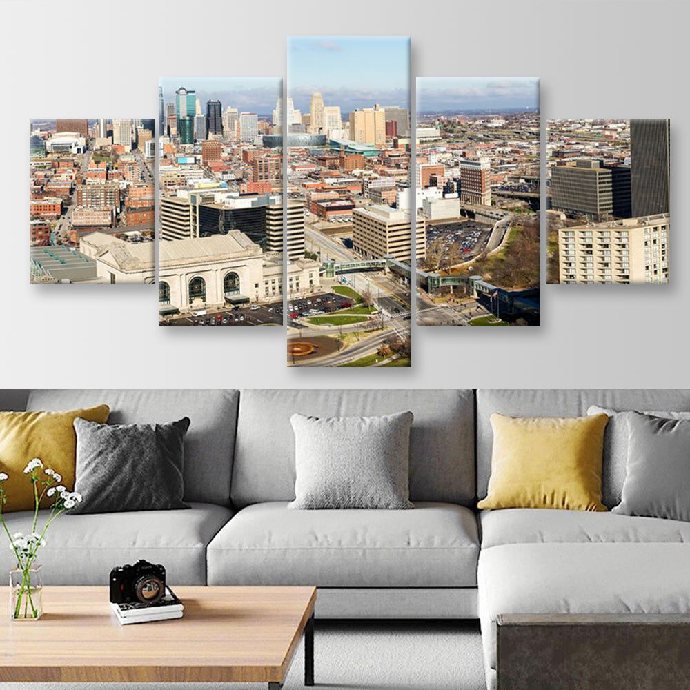 A Large Panoramic View Of Kansas City Missouri During The Daytime 2 Landscape, Multi Canvas Wall Art Ideas, Multi Pieces Canvas Prints, 3Pcs 5Pcs Multi Panel Wall Art