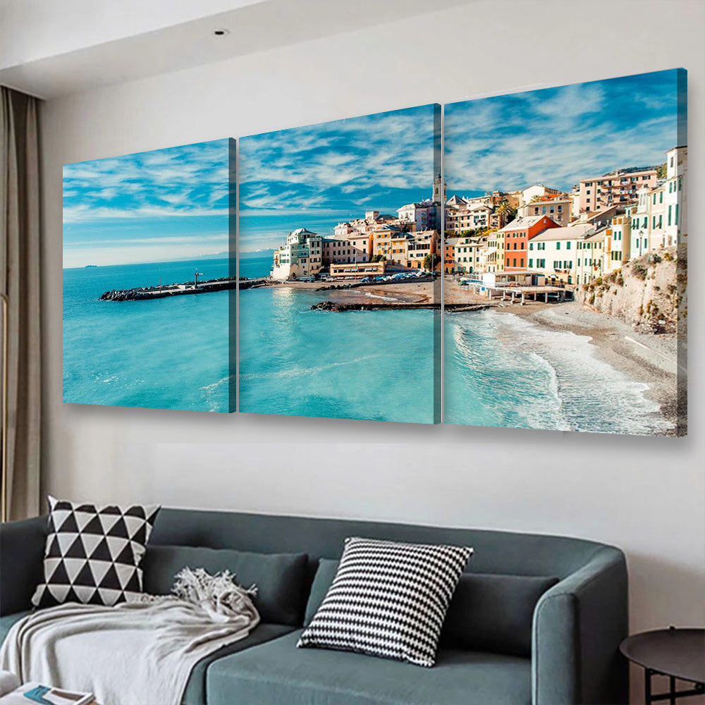 Bogliasco Fishing Village In Italy Nature, Multi Canvas Wall Art Ideas, Multi Pieces Canvas Prints, 3Pcs 5Pcs Multi Panel Wall Art