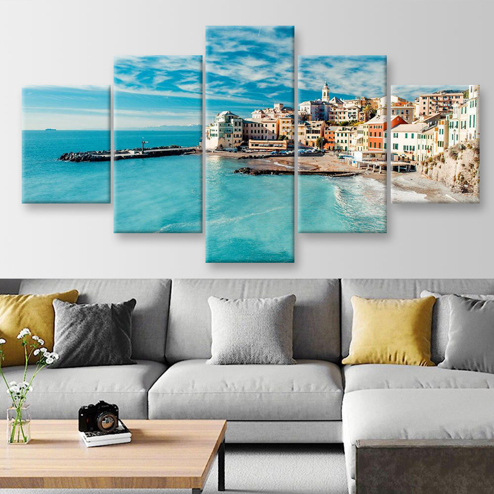 Bogliasco Fishing Village In Italy Nature, Multi Canvas Wall Art Ideas, Multi Pieces Canvas Prints, 3Pcs 5Pcs Multi Panel Wall Art