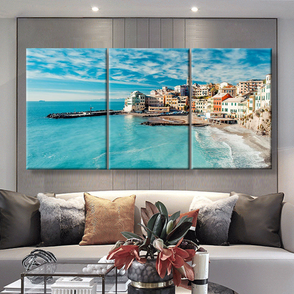 Bogliasco Fishing Village In Italy Nature, Multi Canvas Wall Art Ideas, Multi Pieces Canvas Prints, 3Pcs 5Pcs Multi Panel Wall Art