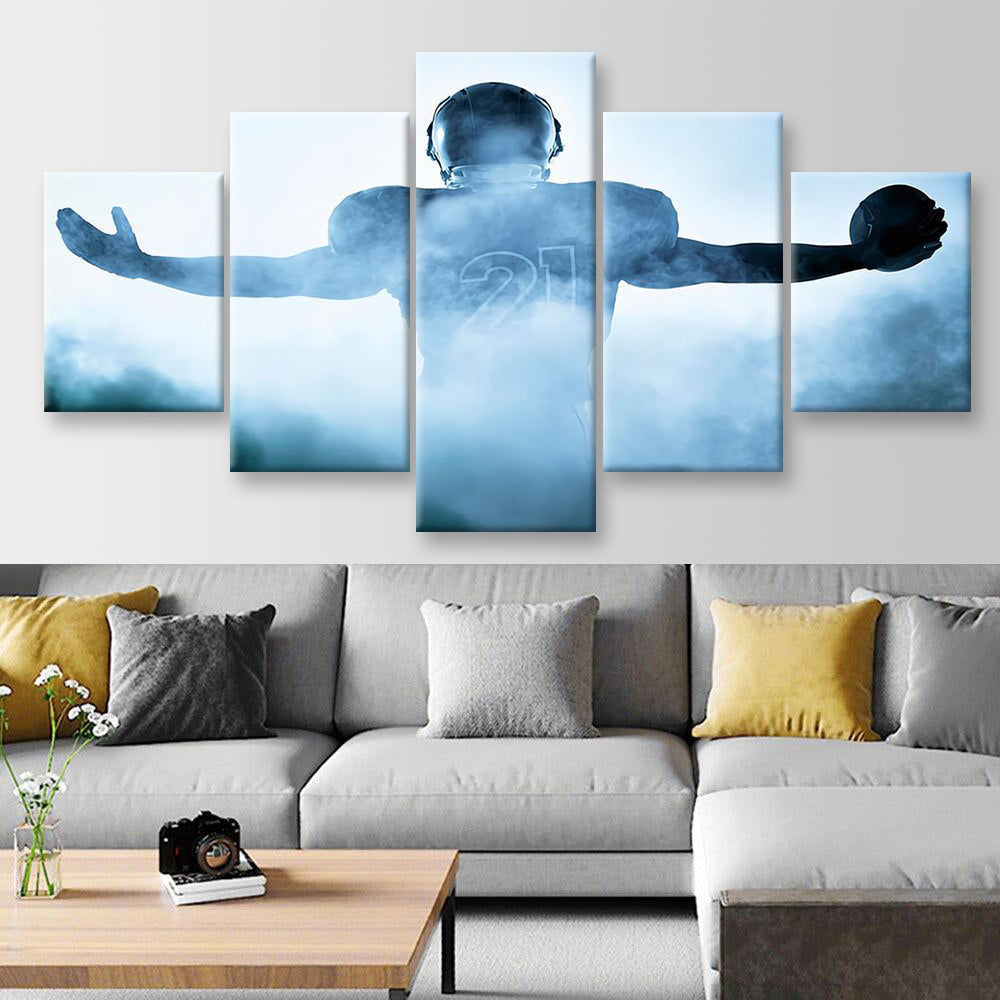 American Football Player Portrait In Silhouette Shadow, Multi Canvas Wall Art Ideas, Multi Pieces Canvas Prints, 3Pcs 5Pcs Multi Panel Wall Art
