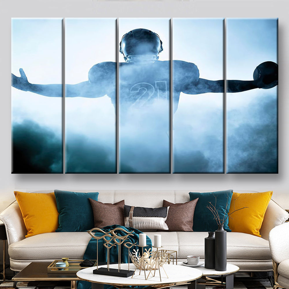 American Football Player Portrait In Silhouette Shadow, Multi Canvas Wall Art Ideas, Multi Pieces Canvas Prints, 3Pcs 5Pcs Multi Panel Wall Art