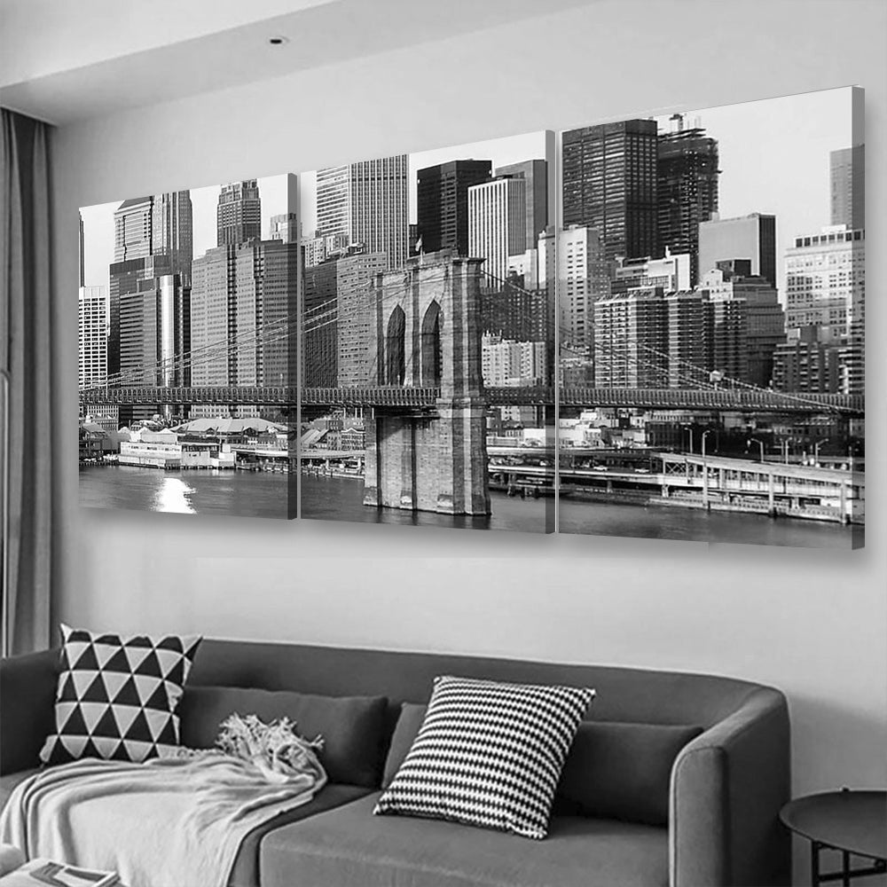 Black And White Extra Large New York Landscape, Multi Canvas Wall Art Ideas, Multi Pieces Canvas Prints, 3Pcs 5Pcs Multi Panel Wall Art
