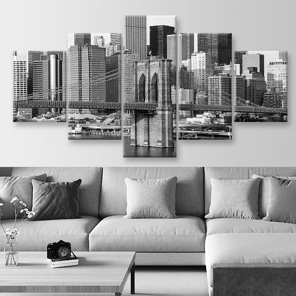 Black And White Extra Large New York Landscape, Multi Canvas Wall Art Ideas, Multi Pieces Canvas Prints, 3Pcs 5Pcs Multi Panel Wall Art