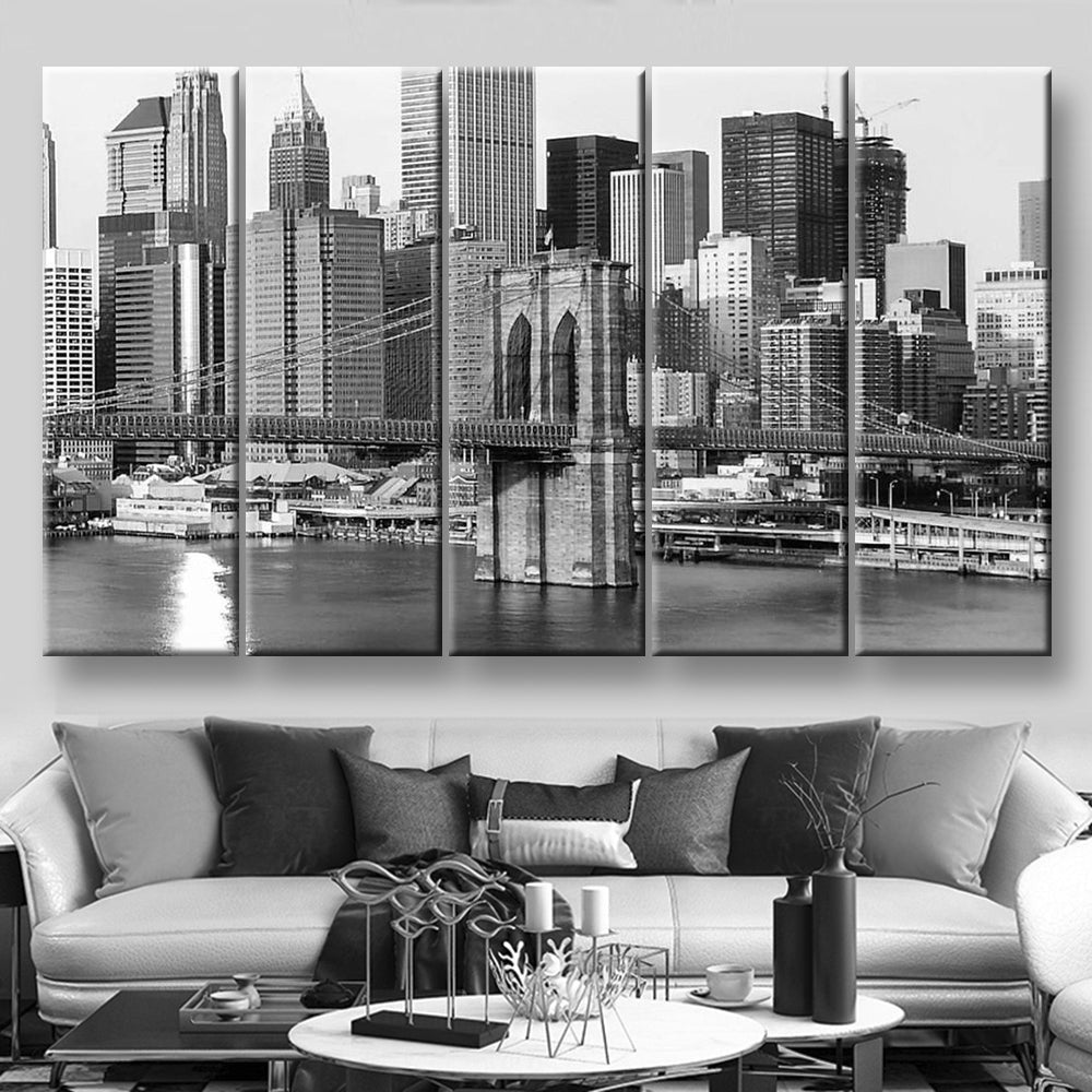 Black And White Extra Large New York Landscape, Multi Canvas Wall Art Ideas, Multi Pieces Canvas Prints, 3Pcs 5Pcs Multi Panel Wall Art