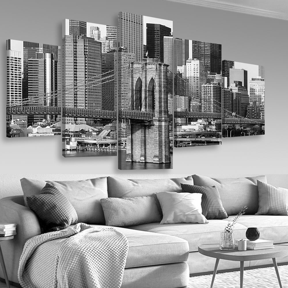Black And White Extra Large New York Landscape, Multi Canvas Wall Art Ideas, Multi Pieces Canvas Prints, 3Pcs 5Pcs Multi Panel Wall Art