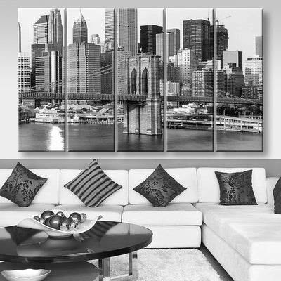 Black And White Extra Large New York Landscape, Multi Canvas Wall Art Ideas, Multi Pieces Canvas Prints, 3Pcs 5Pcs Multi Panel Wall Art