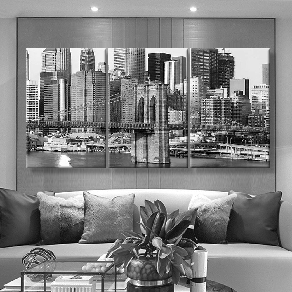 Black And White Extra Large New York Landscape, Multi Canvas Wall Art Ideas, Multi Pieces Canvas Prints, 3Pcs 5Pcs Multi Panel Wall Art