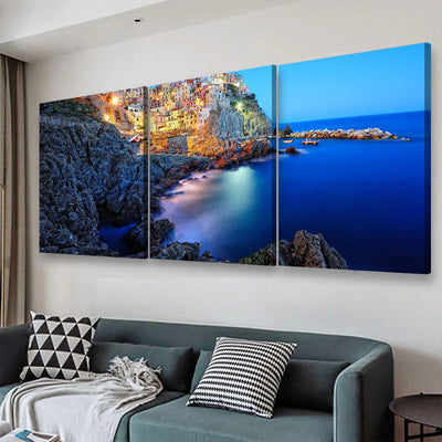 Evening In Manarola A Beautiful Village In The National Park Of Cinque Terre Italy Landscape, Multi Canvas Wall Art Ideas, Multi Pieces Canvas Prints, 3Pcs 5Pcs Multi Panel Wall Art