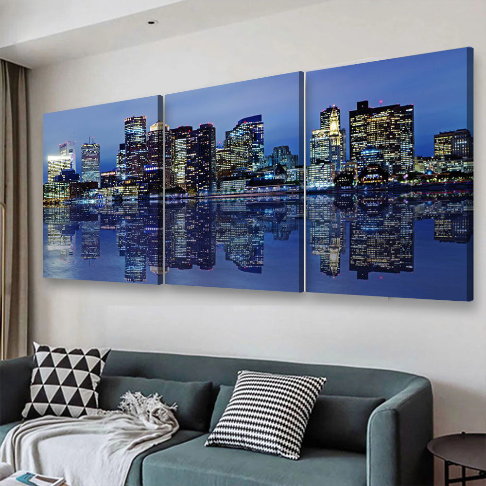 Boston Skyline 2 Landscape, Multi Canvas Wall Art Ideas, Multi Pieces Canvas Prints, 3Pcs 5Pcs Multi Panel Wall Art