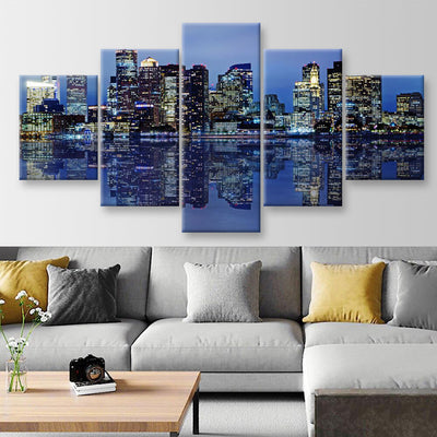Boston Skyline 2 Landscape, Multi Canvas Wall Art Ideas, Multi Pieces Canvas Prints, 3Pcs 5Pcs Multi Panel Wall Art