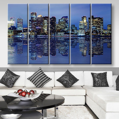 Boston Skyline 2 Landscape, Multi Canvas Wall Art Ideas, Multi Pieces Canvas Prints, 3Pcs 5Pcs Multi Panel Wall Art