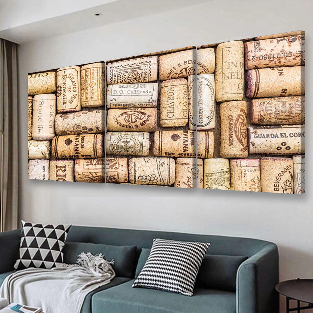 Closeup Pattern Background Of Many Different Wine Corks Landscape, Multi Canvas Wall Art Ideas, Multi Pieces Canvas Prints, 3Pcs 5Pcs Multi Panel Wall Art
