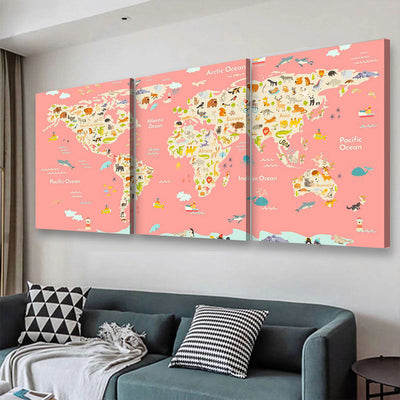 Nursery World Map World Map, Multi Canvas Wall Art Ideas, Multi Pieces Canvas Prints, 3Pcs 5Pcs Multi Panel Wall Art