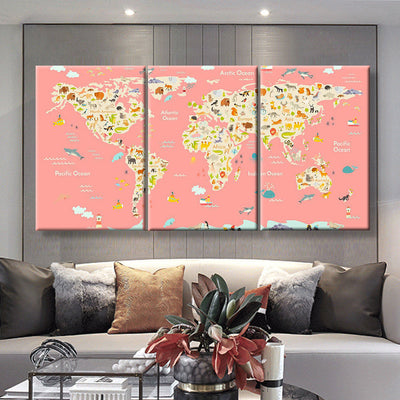 Nursery World Map World Map, Multi Canvas Wall Art Ideas, Multi Pieces Canvas Prints, 3Pcs 5Pcs Multi Panel Wall Art