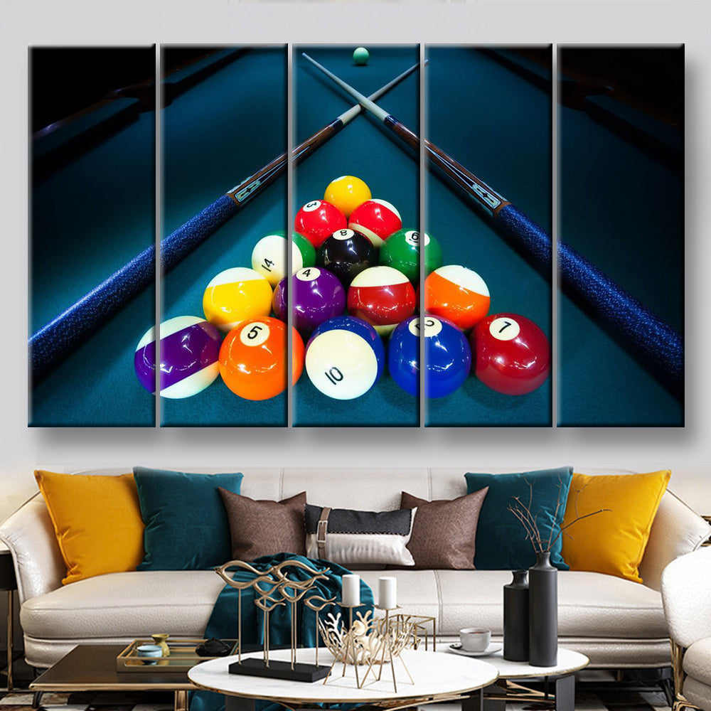 Billiards Pool Table Balls Cue, Multi Canvas Wall Art Ideas, Multi Pieces Canvas Prints, 3Pcs 5Pcs Multi Panel Wall Art