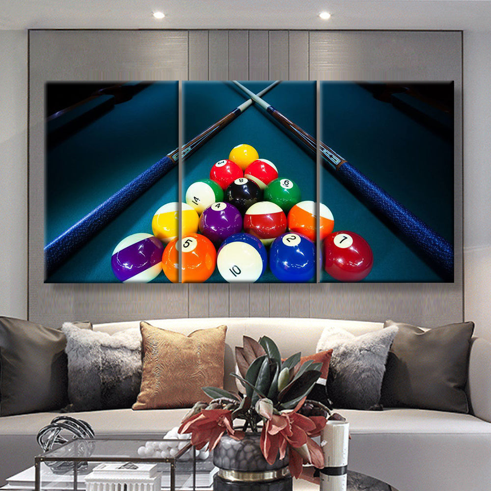 Billiards Pool Table Balls Cue, Multi Canvas Wall Art Ideas, Multi Pieces Canvas Prints, 3Pcs 5Pcs Multi Panel Wall Art