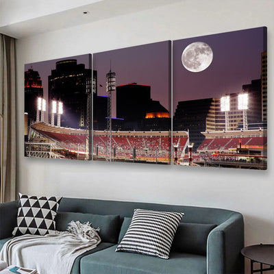 Cincinnati Ohio After Sunset Reds Vs Cubs Landscape, Multi Canvas Wall Art Ideas, Multi Pieces Canvas Prints, 3Pcs 5Pcs Multi Panel Wall Art