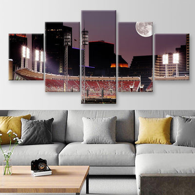 Cincinnati Ohio After Sunset Reds Vs Cubs Landscape, Multi Canvas Wall Art Ideas, Multi Pieces Canvas Prints, 3Pcs 5Pcs Multi Panel Wall Art