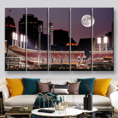 Cincinnati Ohio After Sunset Reds Vs Cubs Landscape, Multi Canvas Wall Art Ideas, Multi Pieces Canvas Prints, 3Pcs 5Pcs Multi Panel Wall Art