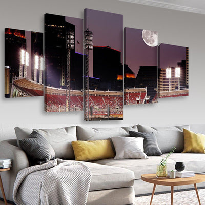 Cincinnati Ohio After Sunset Reds Vs Cubs Landscape, Multi Canvas Wall Art Ideas, Multi Pieces Canvas Prints, 3Pcs 5Pcs Multi Panel Wall Art
