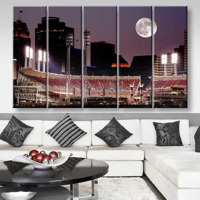 Cincinnati Ohio After Sunset Reds Vs Cubs Landscape, Multi Canvas Wall Art Ideas, Multi Pieces Canvas Prints, 3Pcs 5Pcs Multi Panel Wall Art