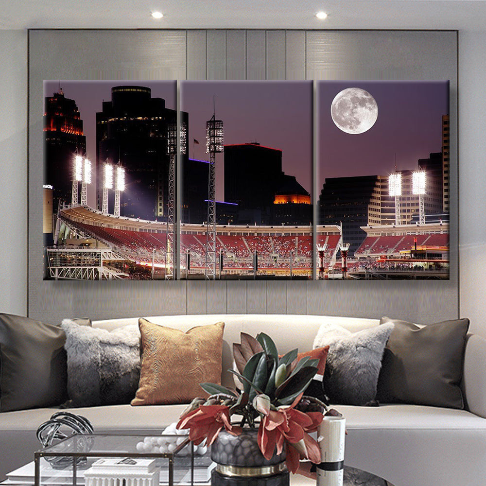 Cincinnati Ohio After Sunset Reds Vs Cubs Landscape, Multi Canvas Wall Art Ideas, Multi Pieces Canvas Prints, 3Pcs 5Pcs Multi Panel Wall Art